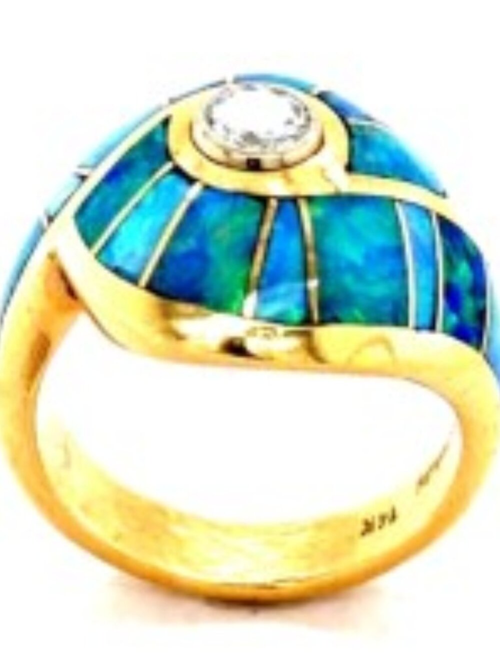 14K Radiant Opal & Diamond Swirl Dramatic Engagement Wedding Ring